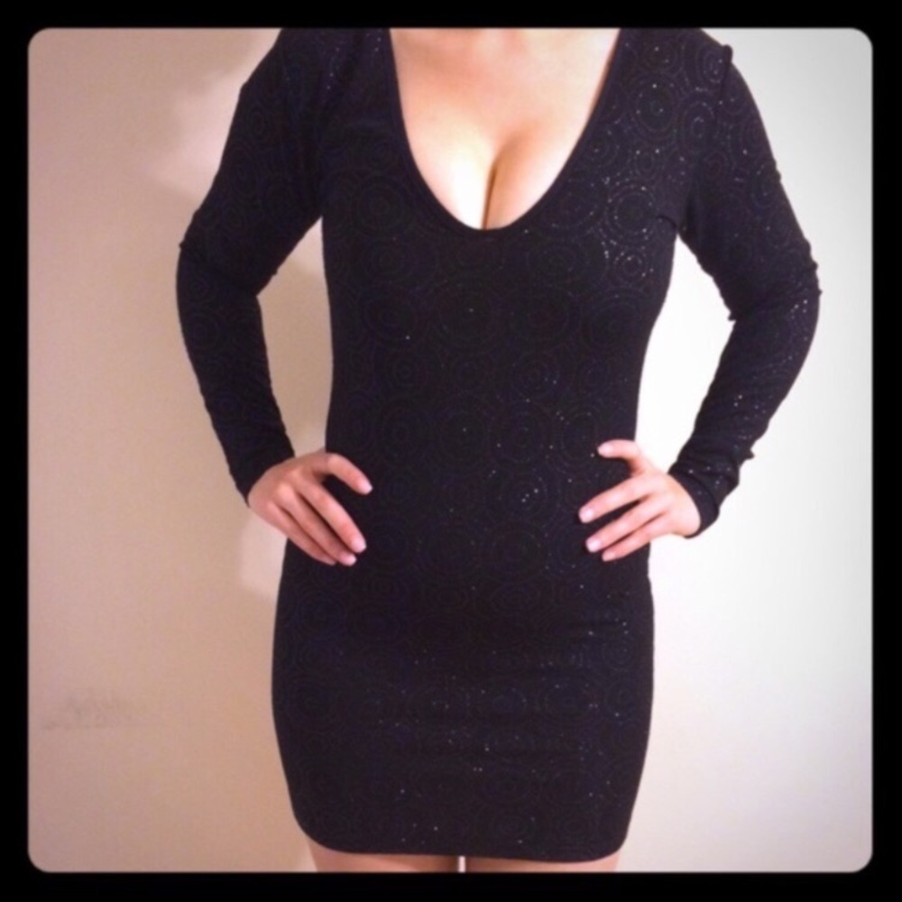 Long Sleeve Little Black Sequins Dress